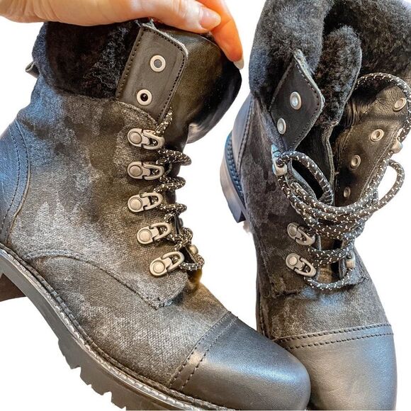 Frye Samantha Camo Hiker Combat Boots Shearling - Picture 3 of 9